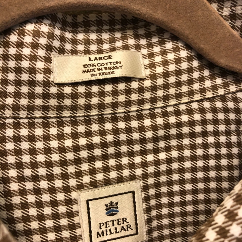 Peter Millar brown checked collard shirt